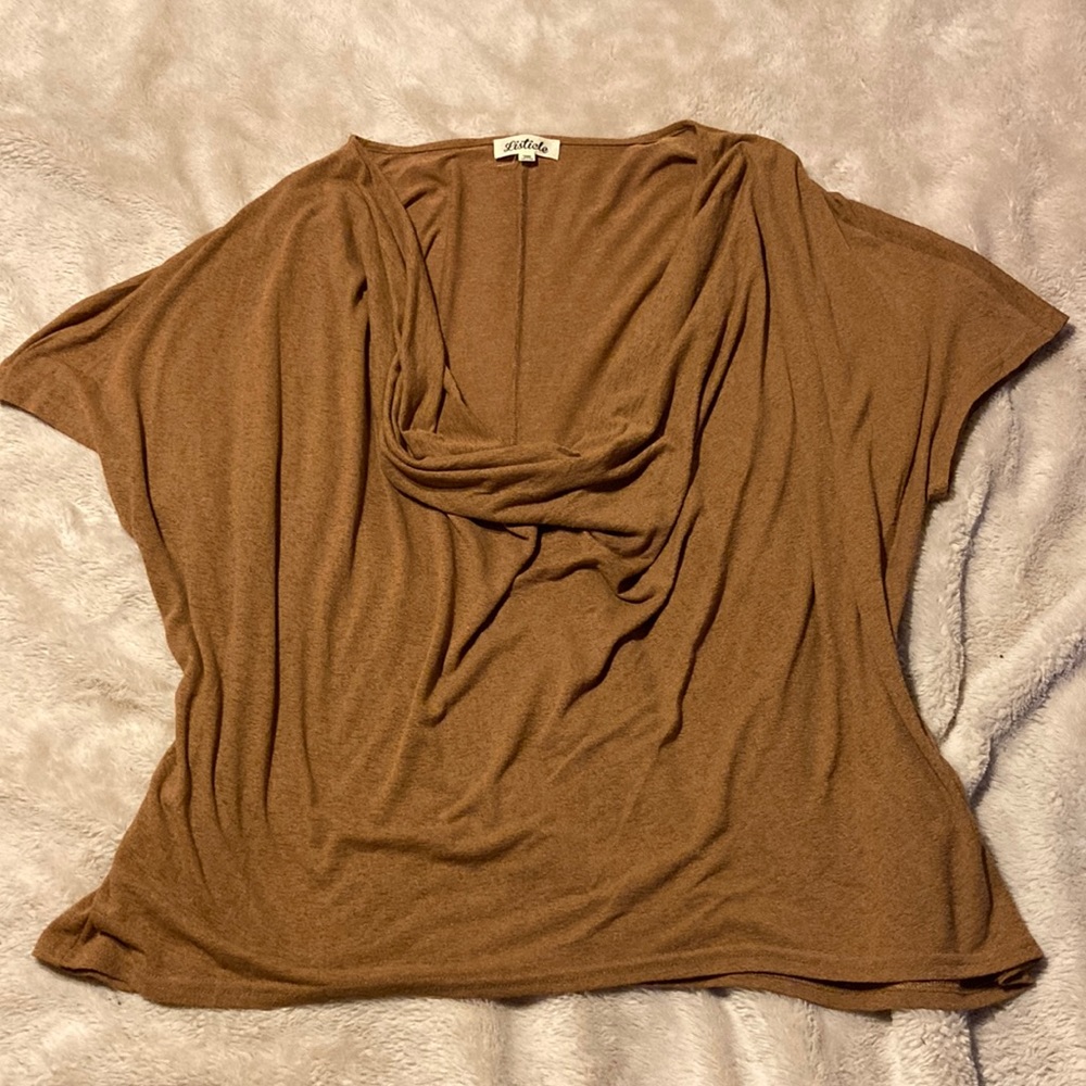 Listicle Deep Cowl Neck Draped Blouse